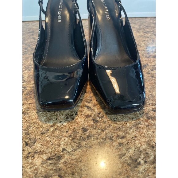 Marc Fisher Black Patent Leather Square Toe Slingback Heels For Women Size 7 1/2 - Picture 7 of 13